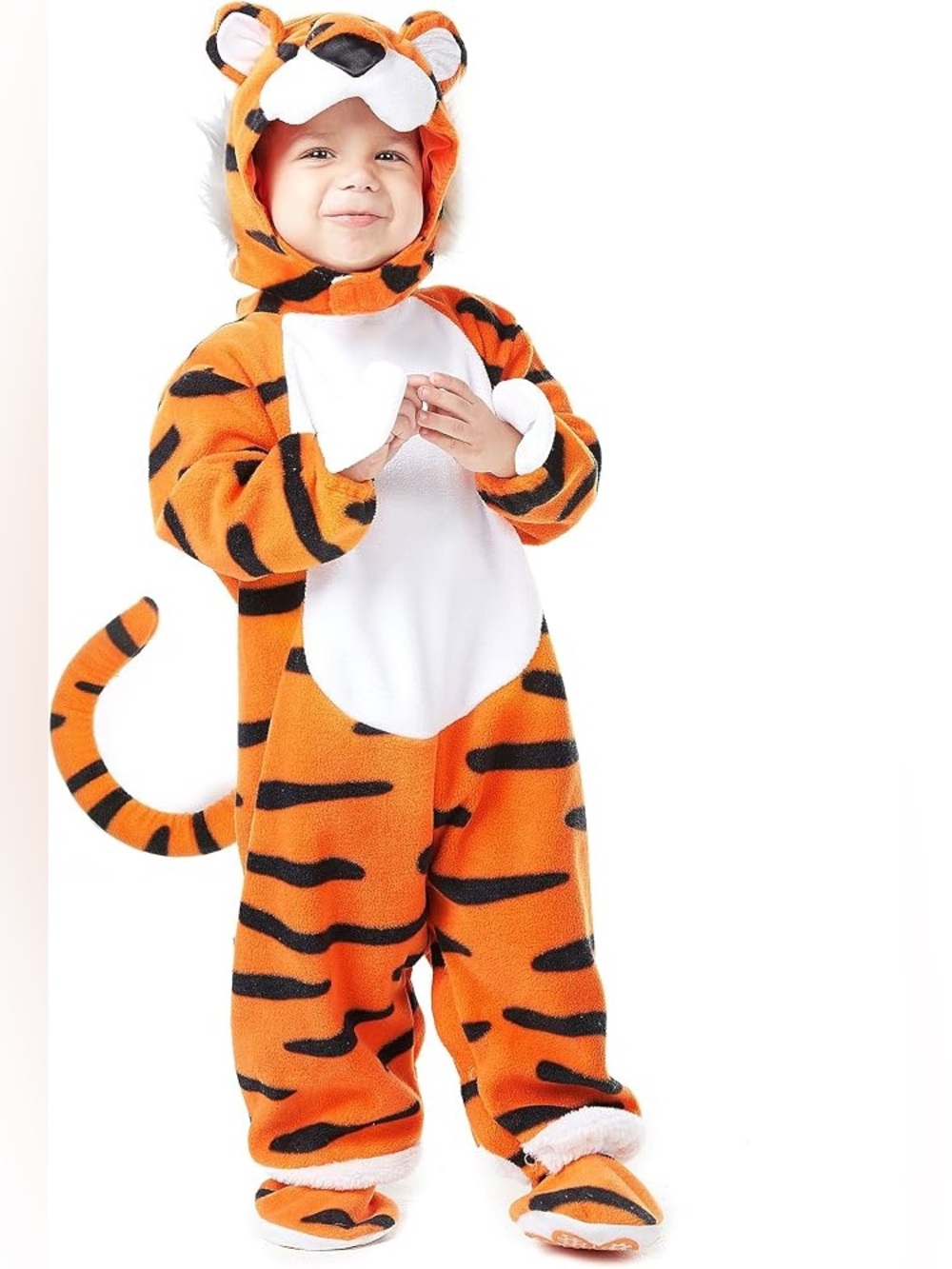 Kids Orange Tiger Costume Hoodie Romper with Tail